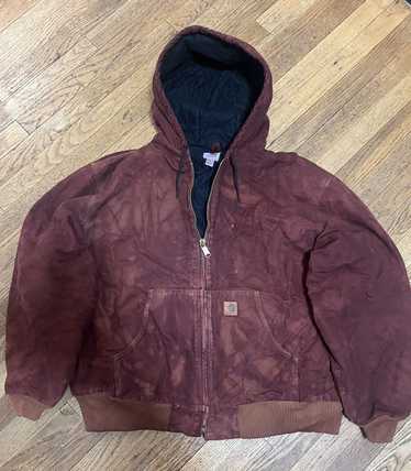 Men’s Carhartt popular Jacket with work hood. Size Med. Burgundy/Red. Vintage Quilt Line