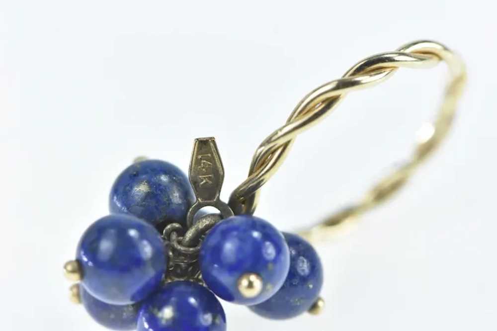 14K Lapis Lazuli Ball Bead Tassel Fringe Charm Ri… - image 3