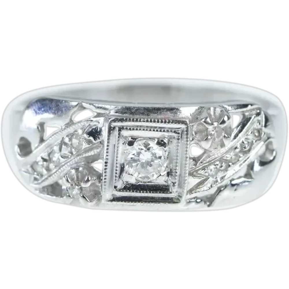 14K 1930's Diamond Ornate Squared Band Ring Size … - image 1