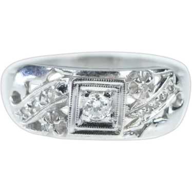 14K 1930's Diamond Ornate Squared Band Ring Size … - image 1