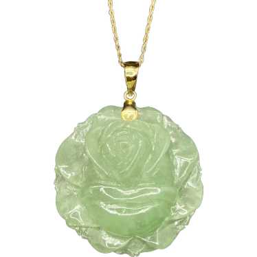 Unique 14k Carved Jade Rose Necklace