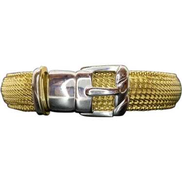 18k Italy Two-Tone Buckle Mesh Bracelet