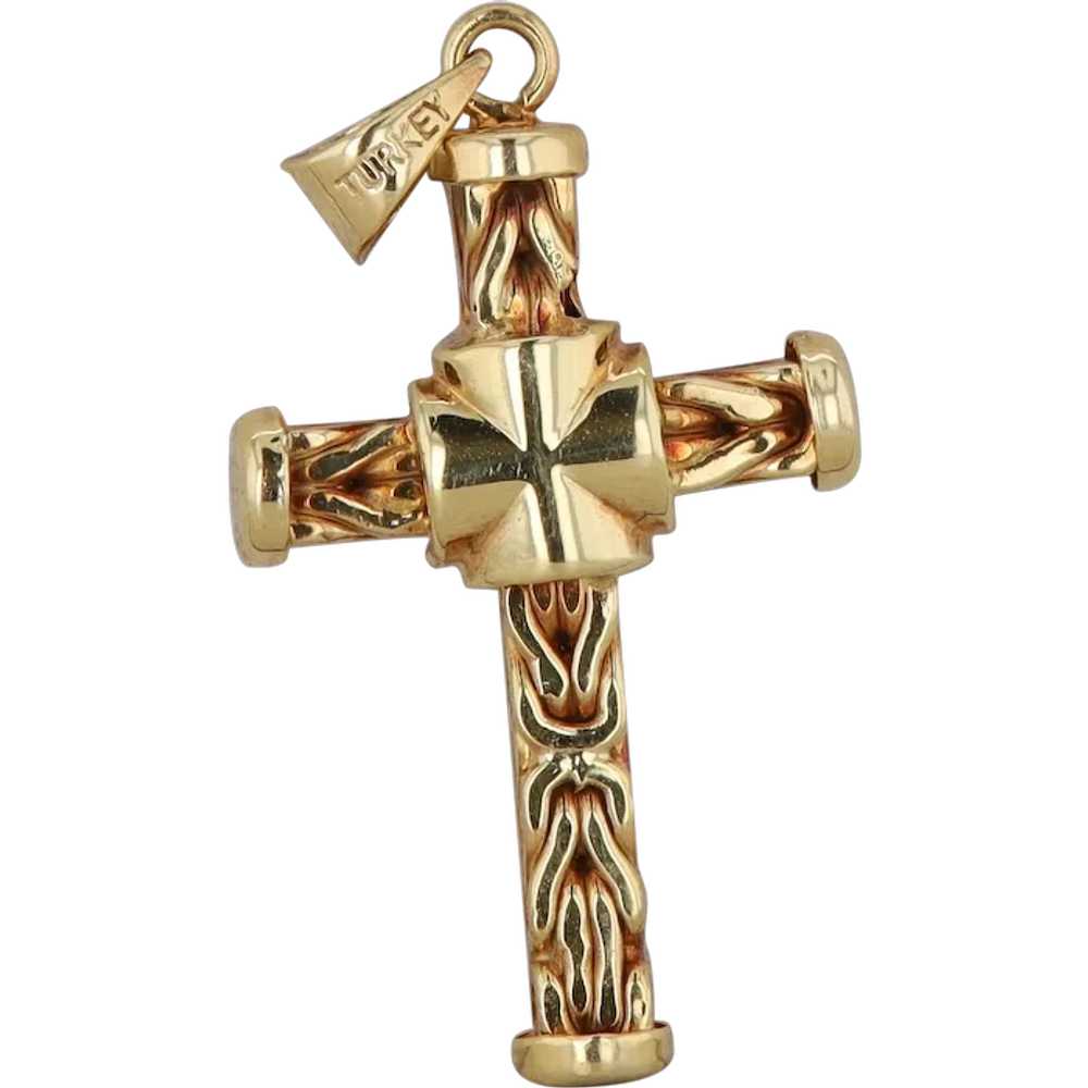 18k Yellow Gold Textured Cross Pendant 2.40g - image 1