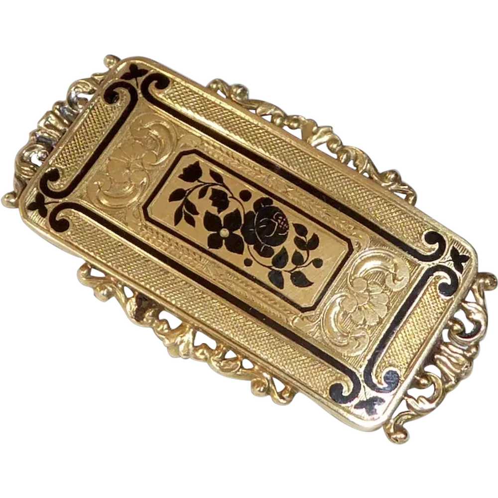 14k & Tracery Enamel Floral Victorian Pin - image 1