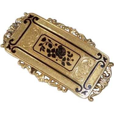 14k & Tracery Enamel Floral Victorian Pin - image 1