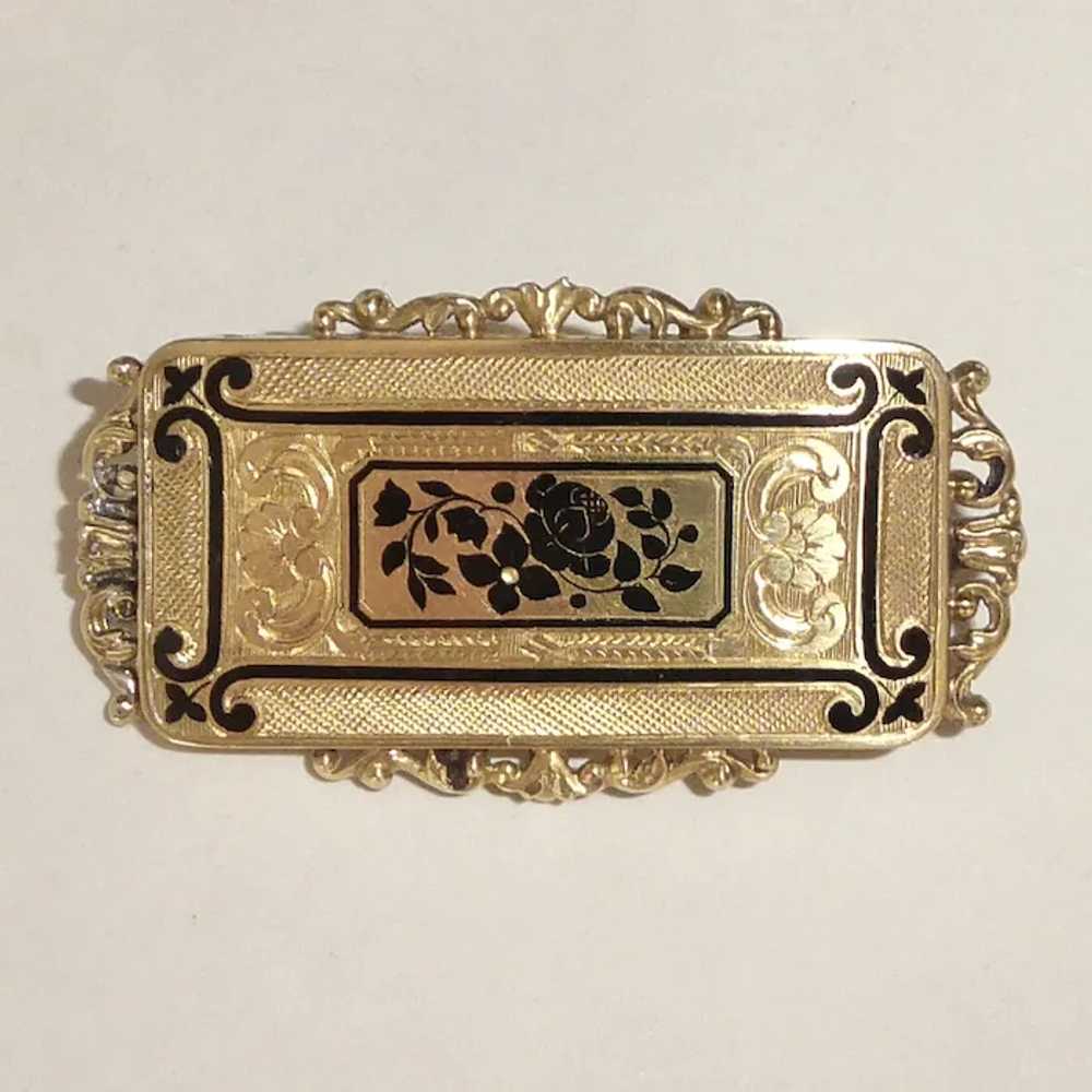 14k & Tracery Enamel Floral Victorian Pin - image 2