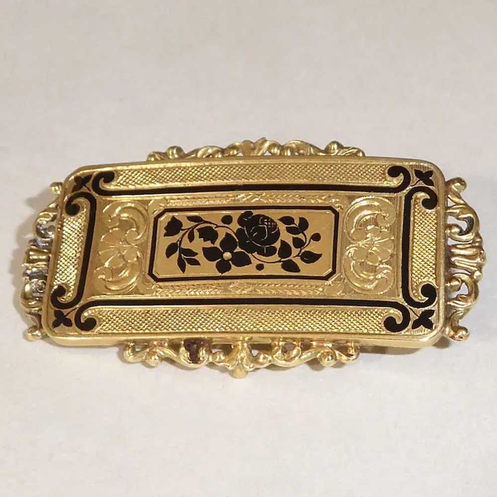 14k & Tracery Enamel Floral Victorian Pin - image 3