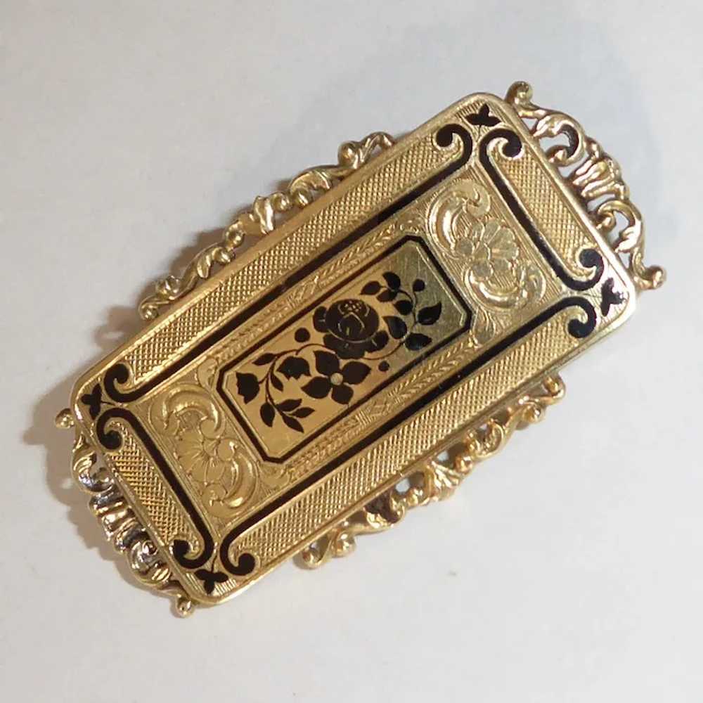 14k & Tracery Enamel Floral Victorian Pin - image 4