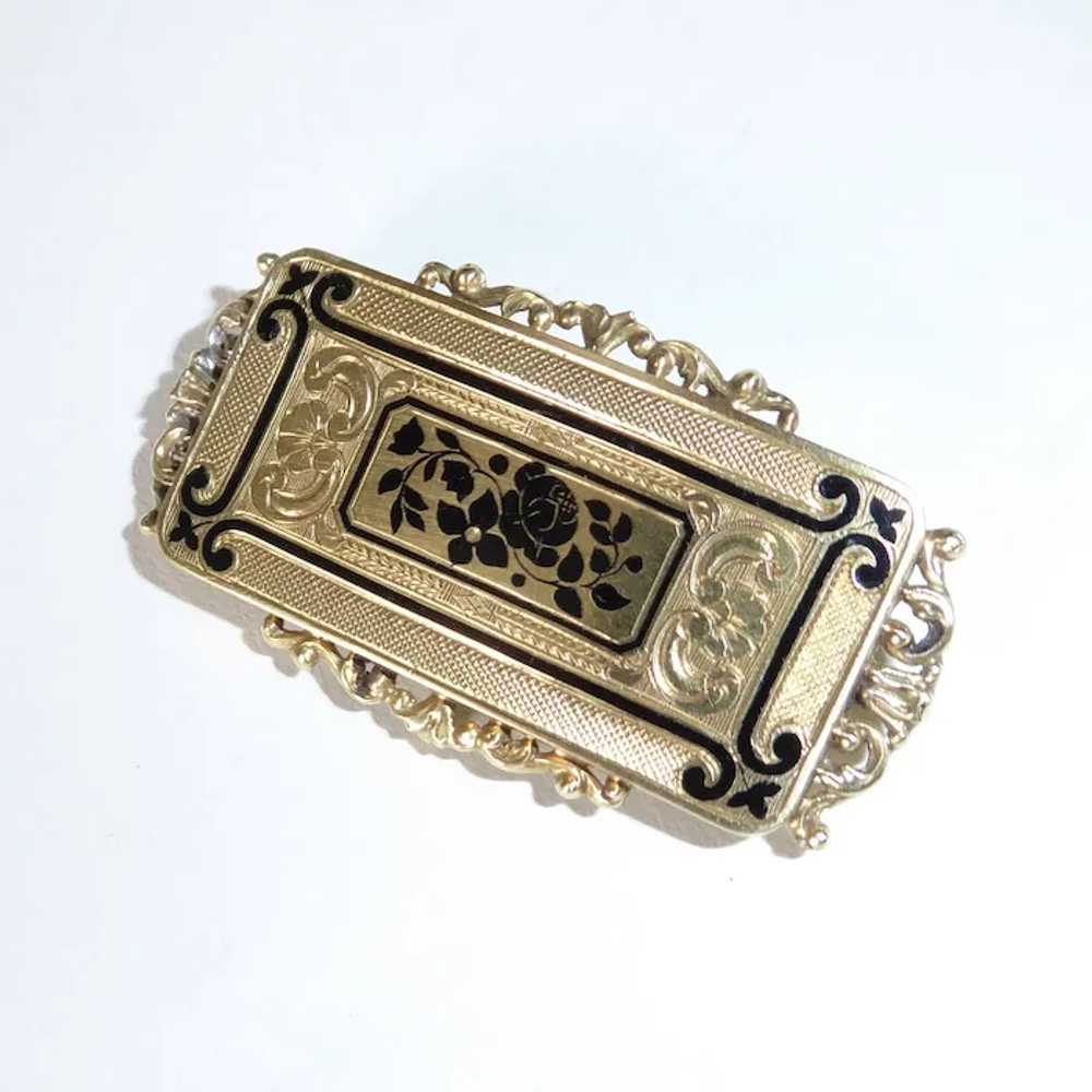 14k & Tracery Enamel Floral Victorian Pin - image 7