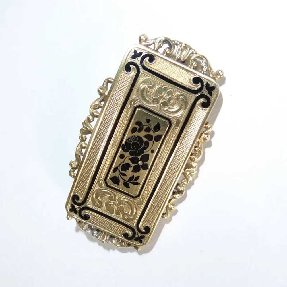 14k & Tracery Enamel Floral Victorian Pin - image 9