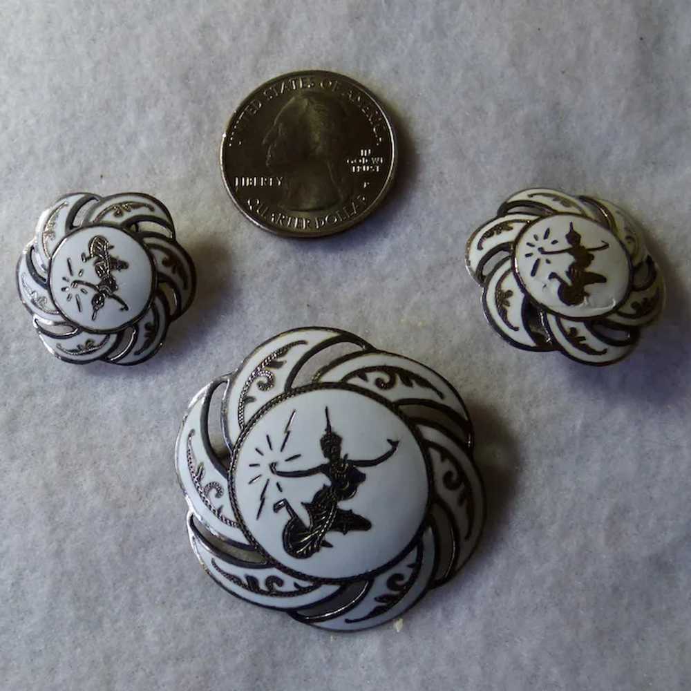 Vintage Siam Sterling Bracelet Pin & Earrings - image 4