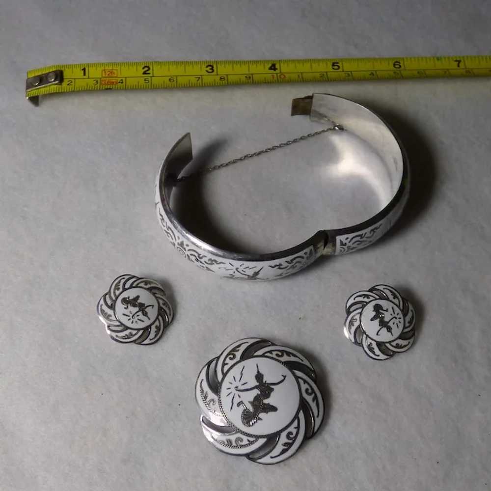 Vintage Siam Sterling Bracelet Pin & Earrings - image 5