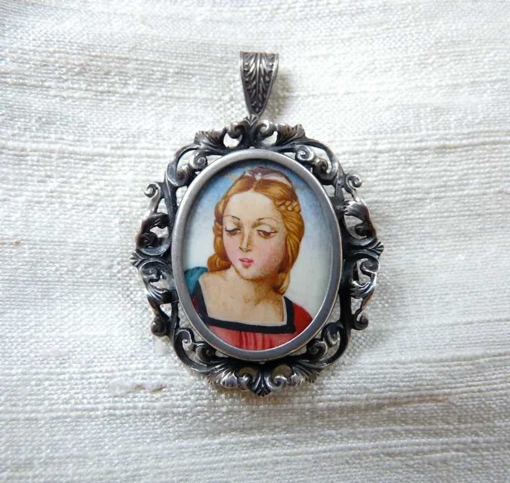 800 Silver Hand Painted Miniature Madonna Angel P… - image 2