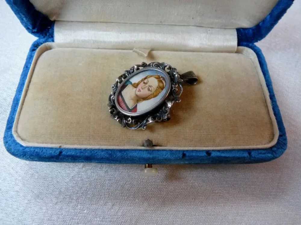 800 Silver Hand Painted Miniature Madonna Angel P… - image 3