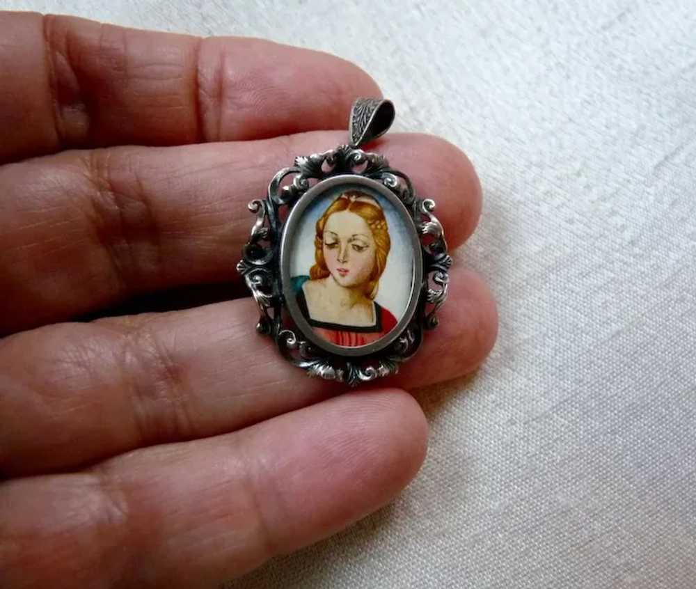 800 Silver Hand Painted Miniature Madonna Angel P… - image 4