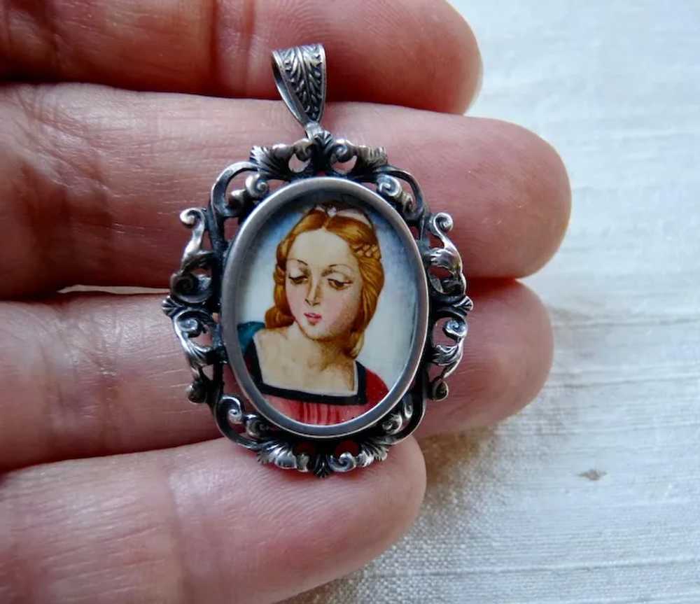 800 Silver Hand Painted Miniature Madonna Angel P… - image 6