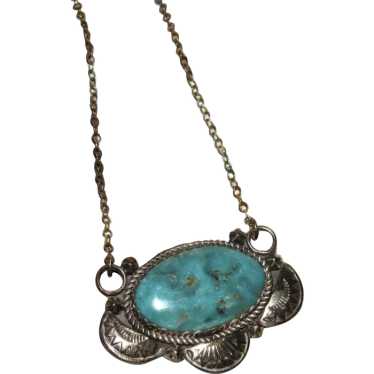 Navajo Royston Turquoise Bar Necklace Sterling Na… - image 1