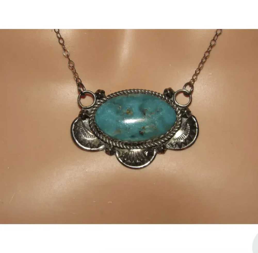 Navajo Royston Turquoise Bar Necklace Sterling Na… - image 4