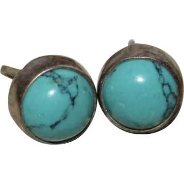 VTG Taxco Mexican Turquoise Stud Earrings Sterling