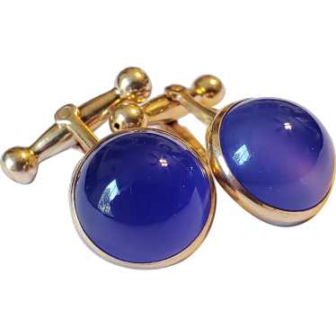 Elegant Men's Vintage Gold Blue Chalcedony Cufflin