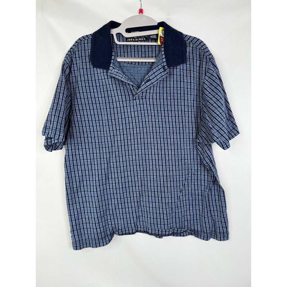 John Henry John Henry Mens Blue Windowpane Polo S… - image 2