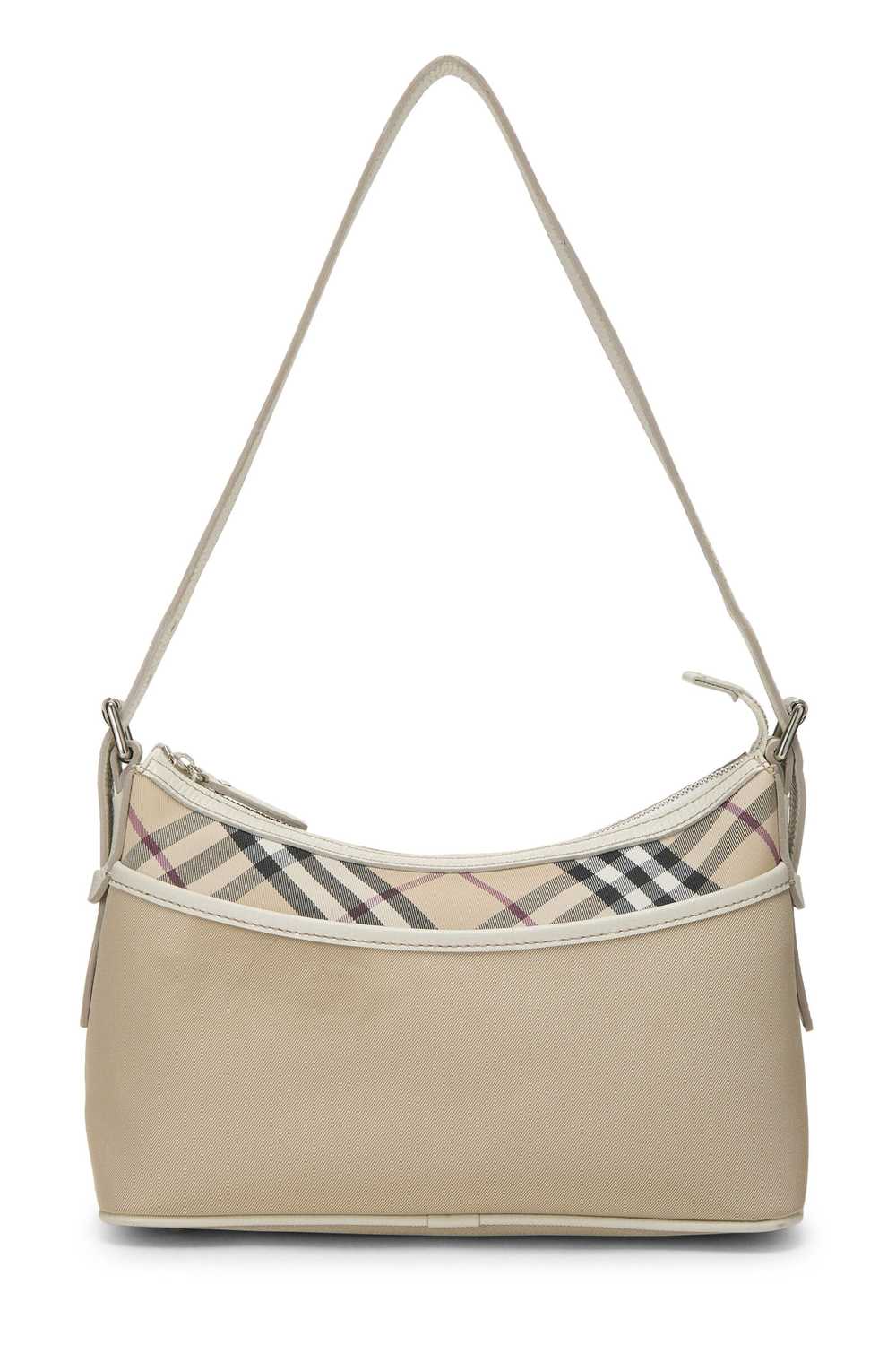 Beige Nylon Check Satchel Shoulder Bag - image 1