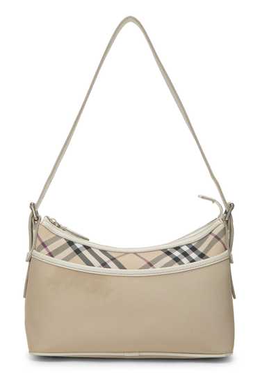 Beige Nylon Check Satchel Shoulder Bag - image 1