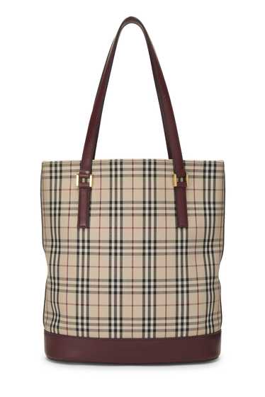 Burgundy Jacquard Check Bucket Tote Medium