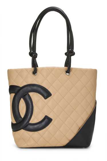 Beige Quilted Calfskin Cambon Tote Small