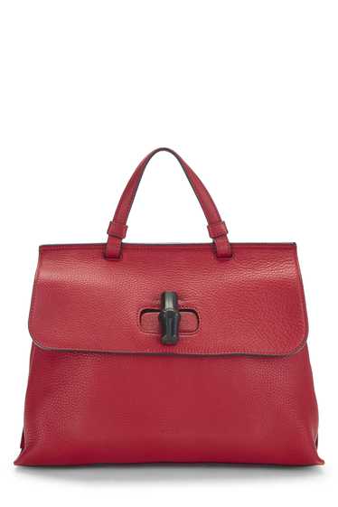 Red Leather Bamboo Daily Handbag