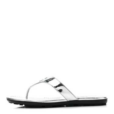 PRADA Metallic Calfskin Logo Thong Sandals 35.5 Si