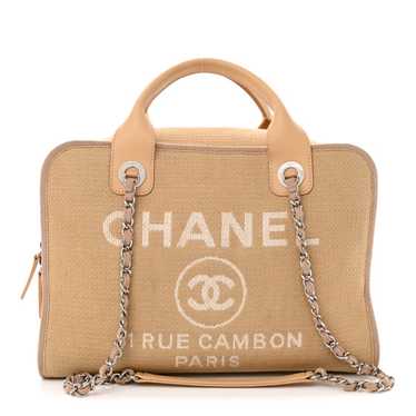 CHANEL Canvas Deauville Bowling Bag Beige