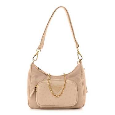 PRADA Re-Nylon Ostrich Mini Shoulder Bag Cammeo - image 1