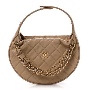 CHANEL Shiny Caviar Quilted Bow Pouch Hobo Dark B… - image 1