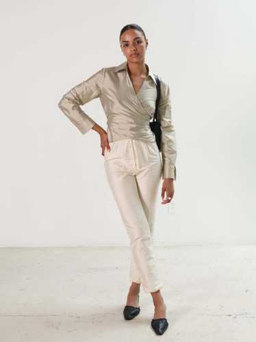 Vintage Silk High Waist Pants - Ivory