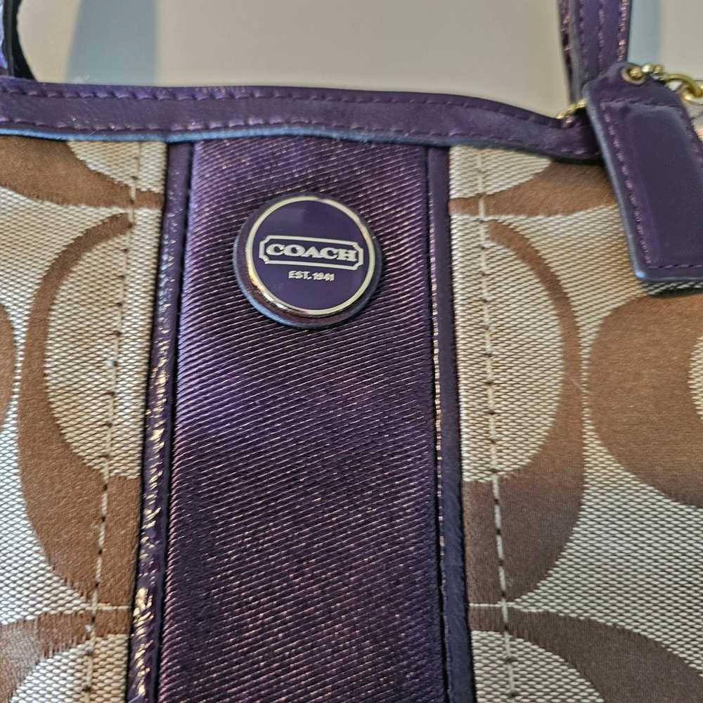 Coach Brown Signature Logo Satchel with Purple St… - image 4