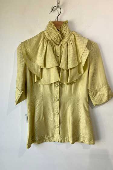 Vintage Lime Silk Ruffle Blouse