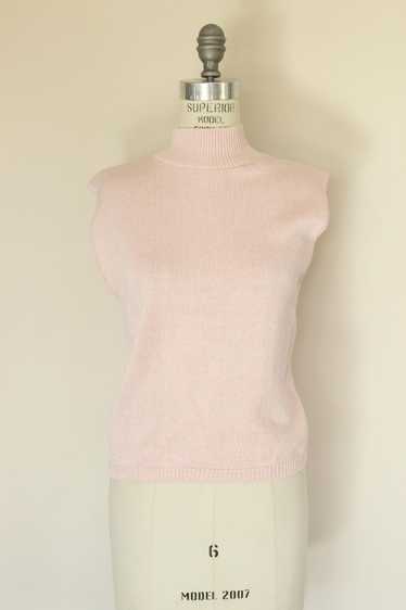 Vintage 1980s 1990s Pink Knit Mock Neck Sleeveless