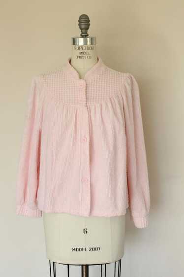 Vintage 1970s 1980s Pink Chenille Bed Jacket - image 1