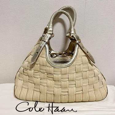 Cole Haan Woven Tote Bag Shoulder Bag Canvas/Gold 