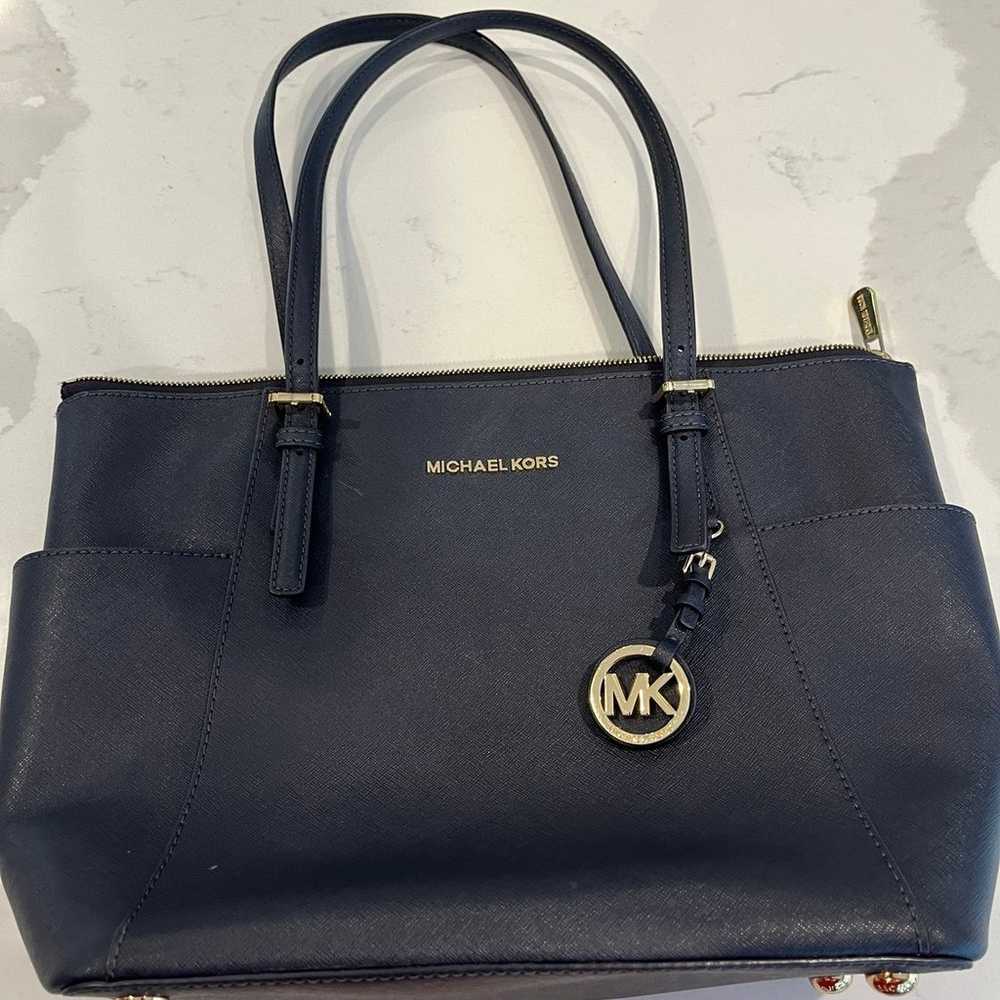 Michael Kors Ciara Navy Blue Saffiano Leather Lar… - image 1