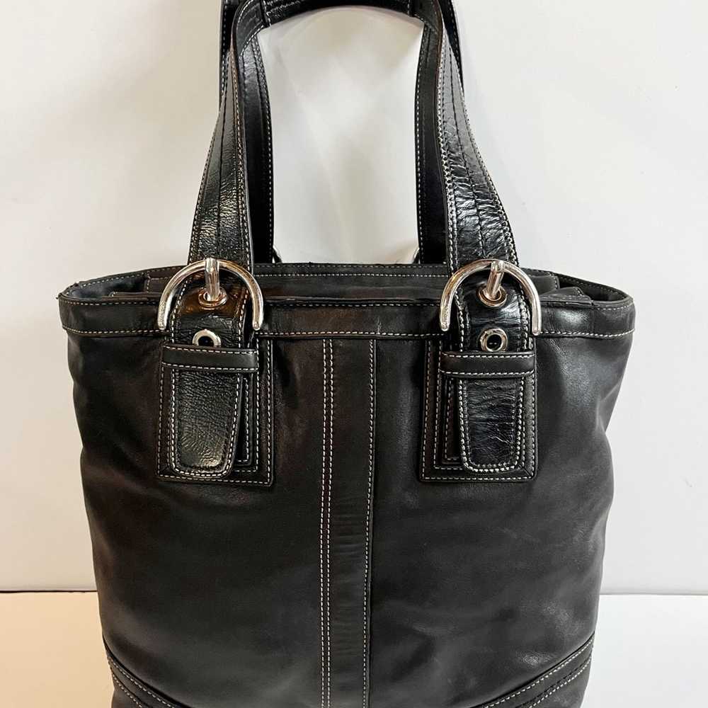 Vintage Coach Black Leather SoHo Hobo Tote Bag Ha… - image 2