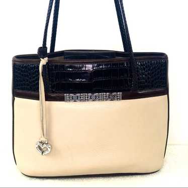 Brighton Vintage Beige & Brown Croc Leather Tote … - image 1