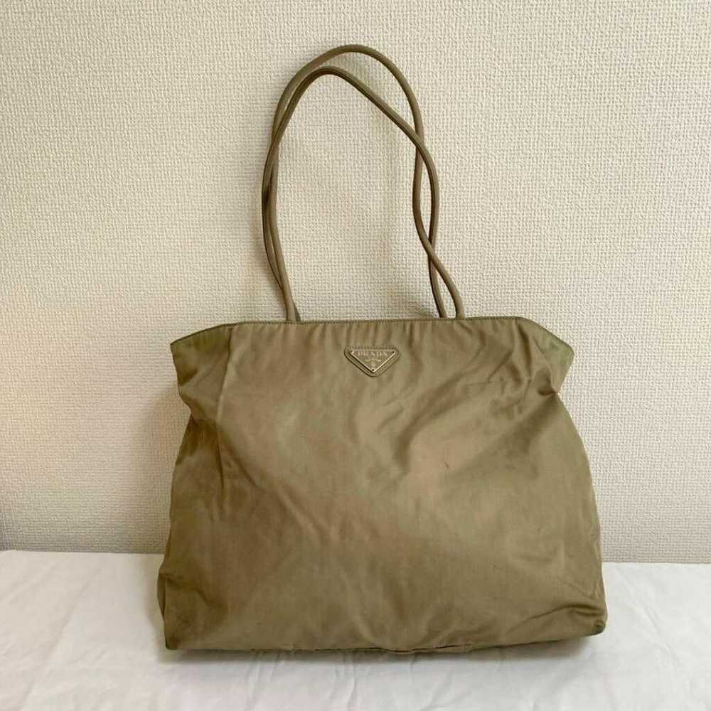 PRADA Nylon Logo Plate Handbag Tote Bag Khaki - image 1