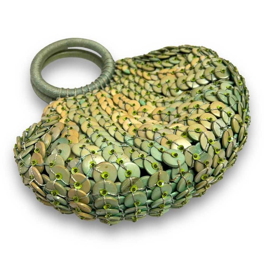 CHICOS green Wood Sequin and Beaded around Handle… - image 3