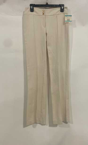 NWT Anne Klein Womens Ivory Pleated Mid-Rise Strai