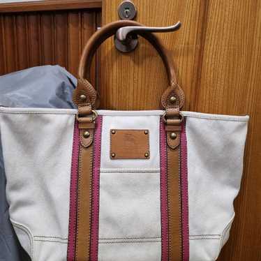 BURBERRY Blue Label White Canvas Leather Tote Bag