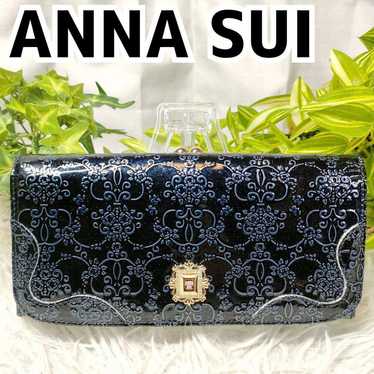 Unused Anna Sui long wallet in navy enamel