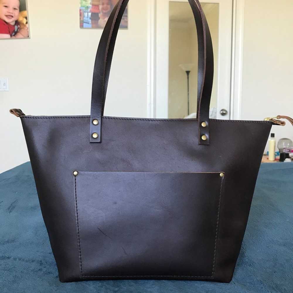 portland leather goods large zippered tote grizzl… - image 1