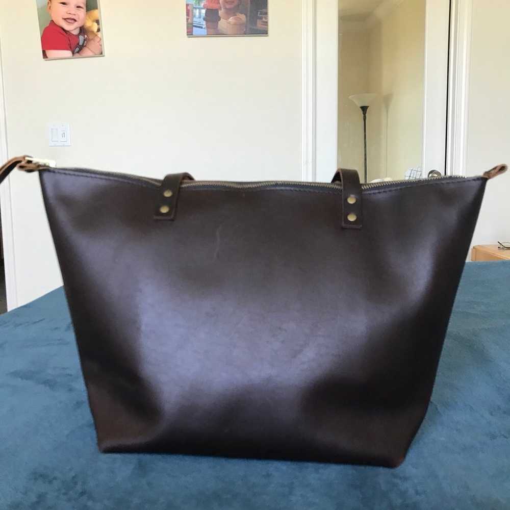 portland leather goods large zippered tote grizzl… - image 3